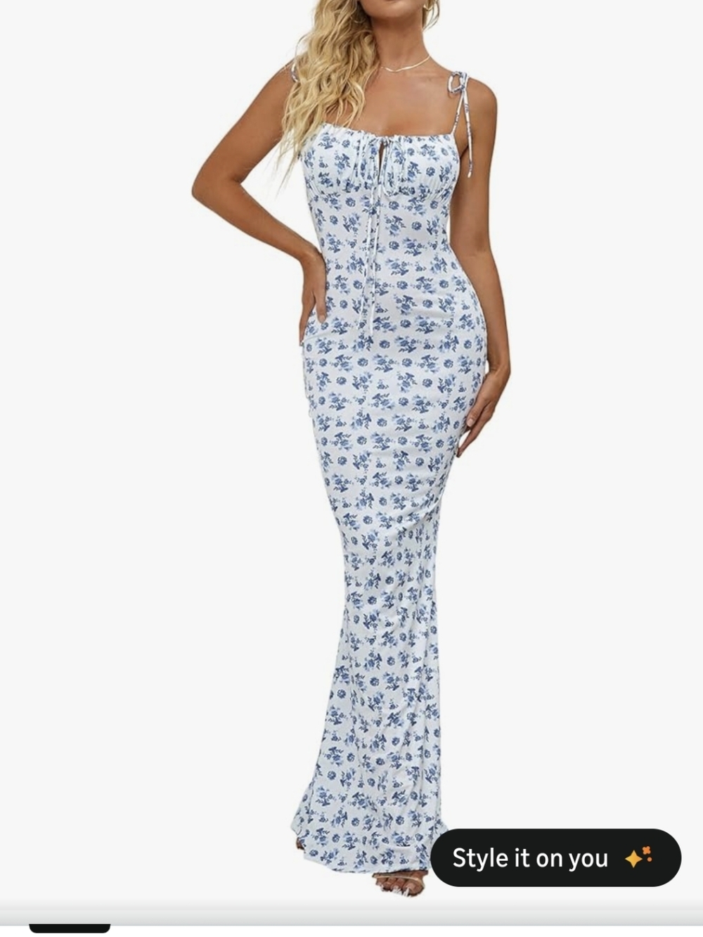 White Blue Floral Bodycon Milkmaid Dress